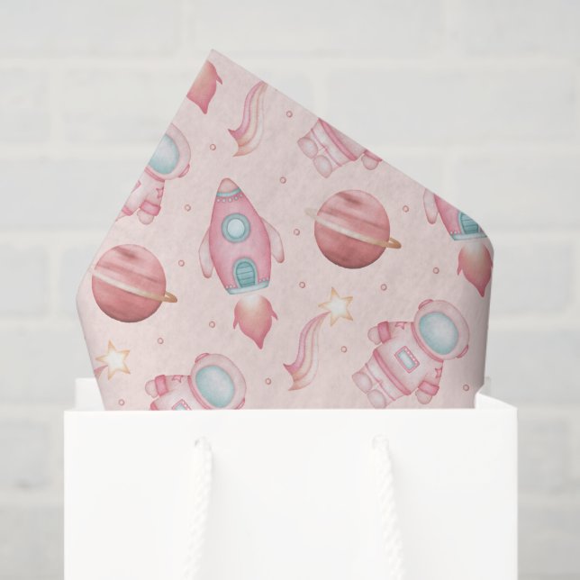 Papel De Seda Girls Space Birthday Pink Astronaut (Sacola de presentes)