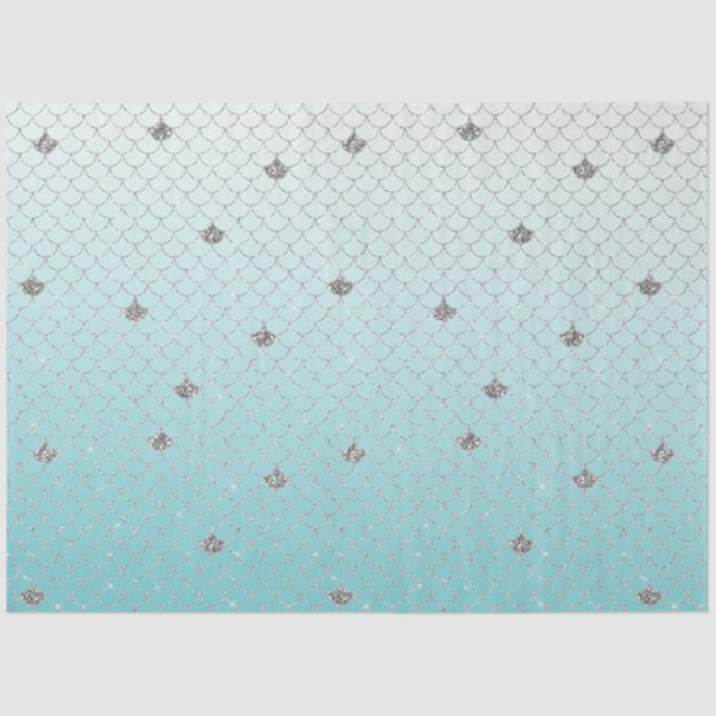 Papel De Seda Girly Aqua Silver Glitter Sparkle Mermaid (Frente )