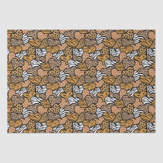 Papel De Seda Girly Beige Playful Animal Print Hearts Name (Frente )