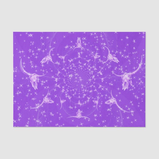 Papel De Seda Girly Glitter Crânio de Vaca Abstrato Roxo Ocident (Frente )