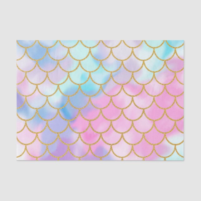 Papel De Seda Girly Pastel Ombre Dourada Sereia (Frente )