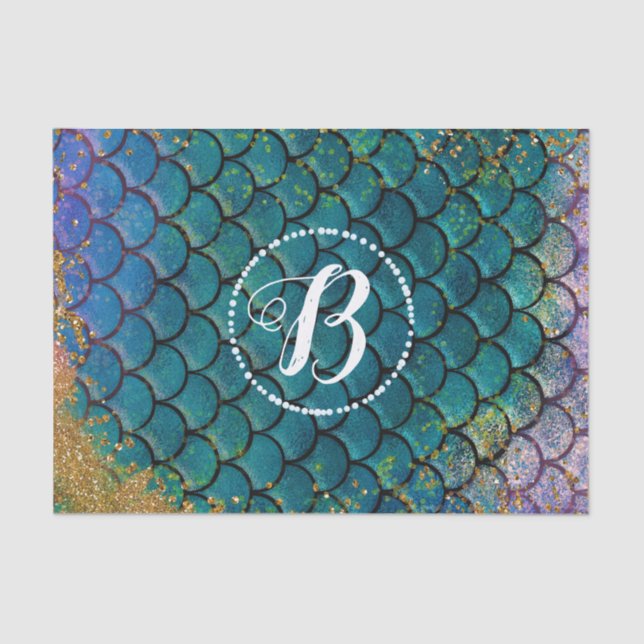 Papel De Seda Glam Smermaid Fish Scalle Teal Purple Dourado Spar (Frente )