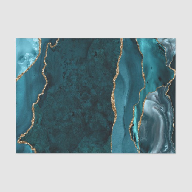 Papel De Seda Glam Teal Green Agate Geode Marble (Frente )