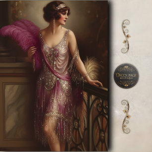 Papel De Seda Glamour Decoupage Flapper Fuchsia