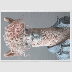 Papel De Seda Glamours Pink Haired Llama Salon Day Decoupage