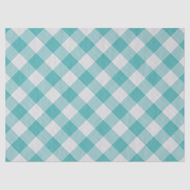 Papel De Seda Glassic Teal Gingham Verifica Padrão Geométrico (Frente )