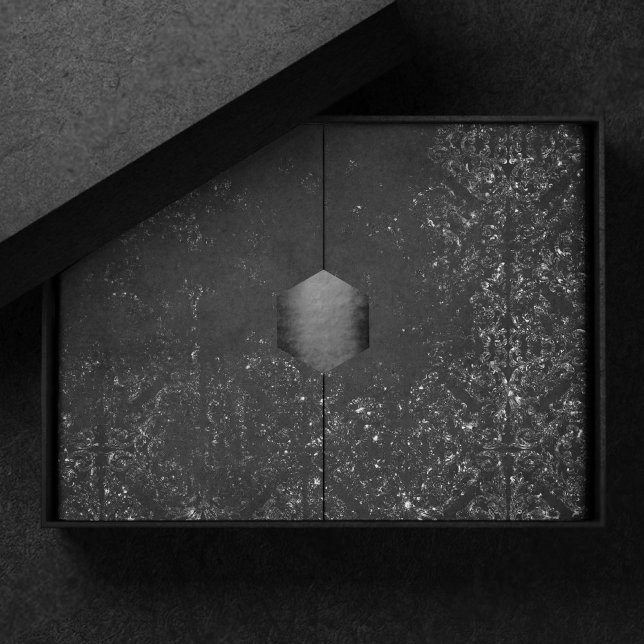 Papel De Seda Glimmery Onyx Grunge | Silvery Black Glam Damask (Criador carregado)