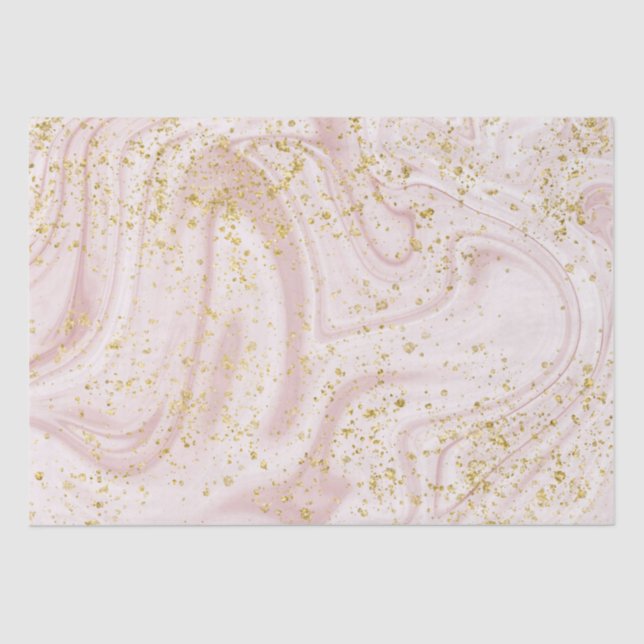 Papel De Seda Glitter Dourado de espiral de mármore rosa e branc (Frente )
