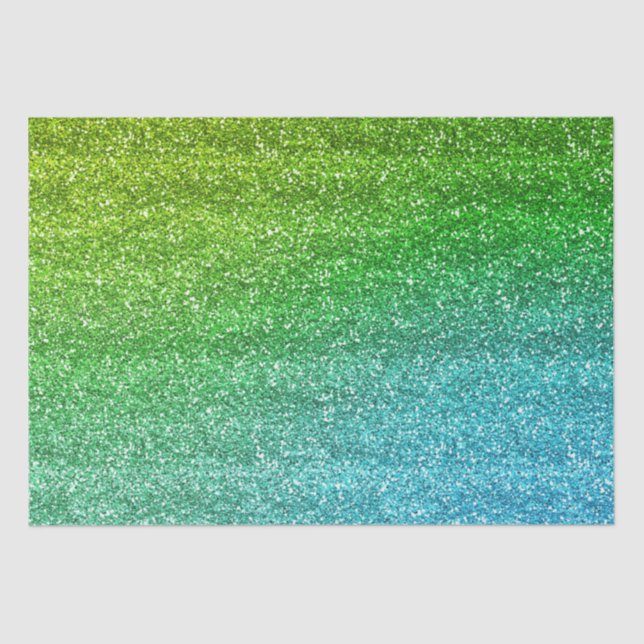 Papel De Seda Glitter Gradiente Verde Esparso e Azul (Frente )
