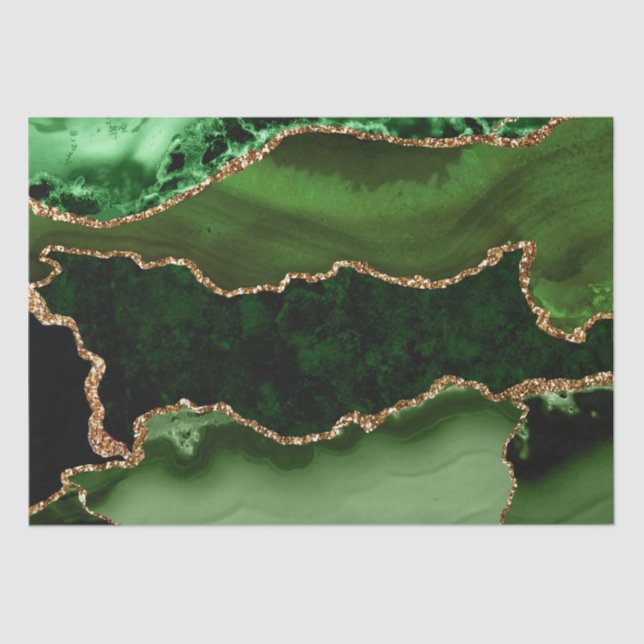 Papel De Seda Glitter Marble Agate verde e falso Dourado (Frente )