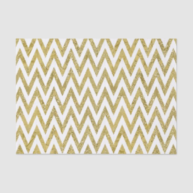 Papel De Seda Glittery Dourado and White Chevron Stripes (Frente )