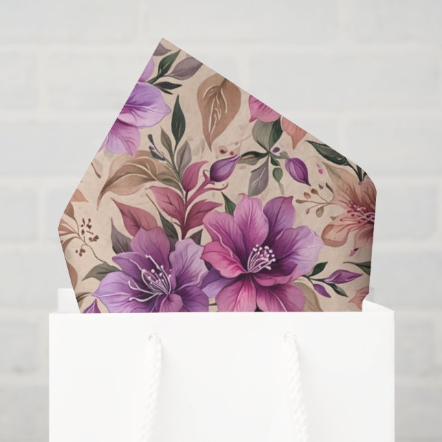 Papel De Seda Gloriosas Azaléias Roxas e Malvas (Sacola de presentes)