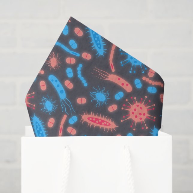 Papel De Seda Glowing Bacteria Microorganism pink blue (Sacola de presentes)