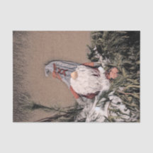 Gnome Rústico Natalino Esboço Sépia Vintage
