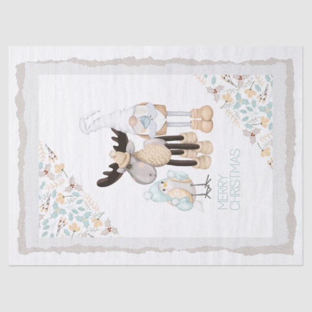 Papel De Seda Gnomo de Natal escandinavo - Alce - Pássaro (Frente )