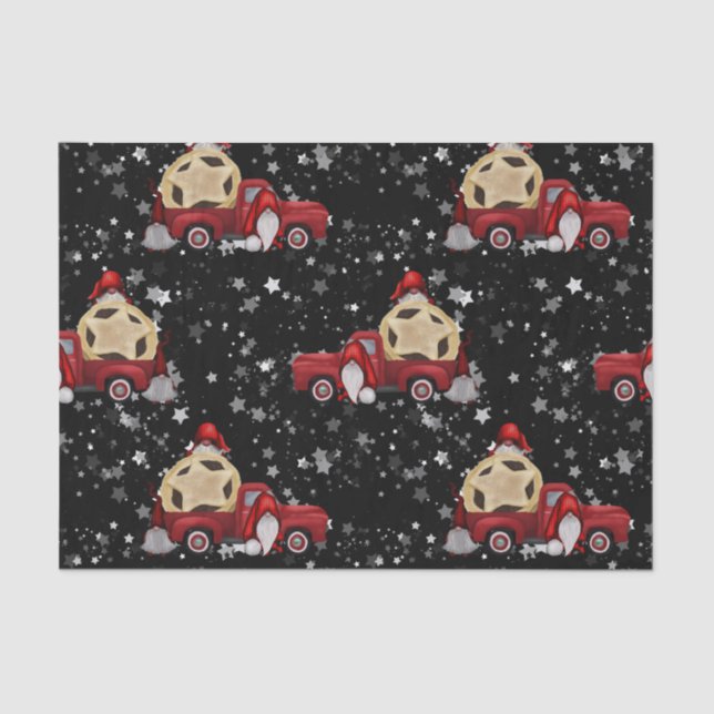 Papel De Seda Gnomo de Natal Negro com tarte de caminhão vermelh (Frente )
