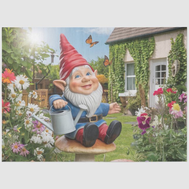 Papel De Seda Gnomo do Jardim Encantador com Água (Frente )