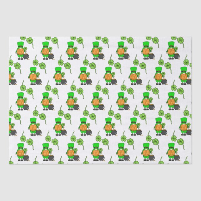 Papel De Seda Gnomo Verde Leprechaun com Shamrock (Frente )