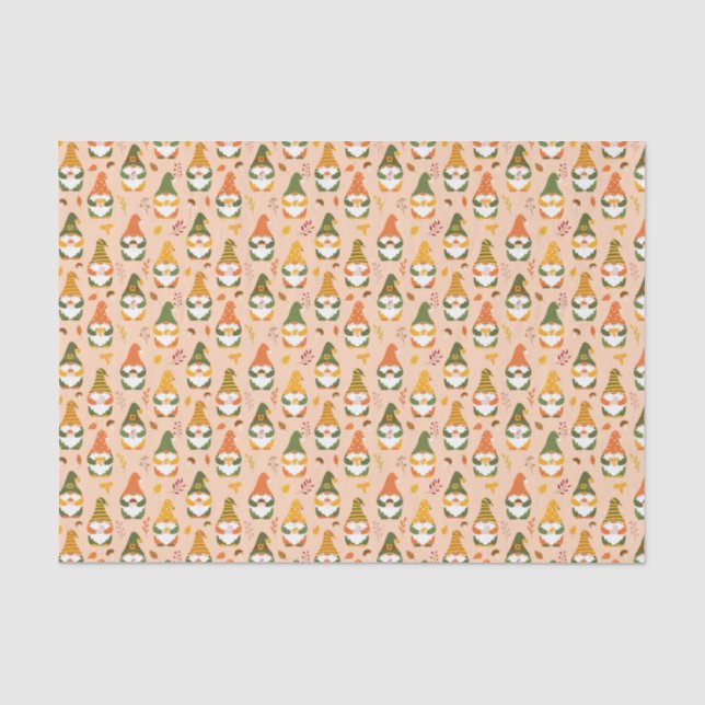 Papel De Seda Gnomos do outono no padrão florestal (Frente )