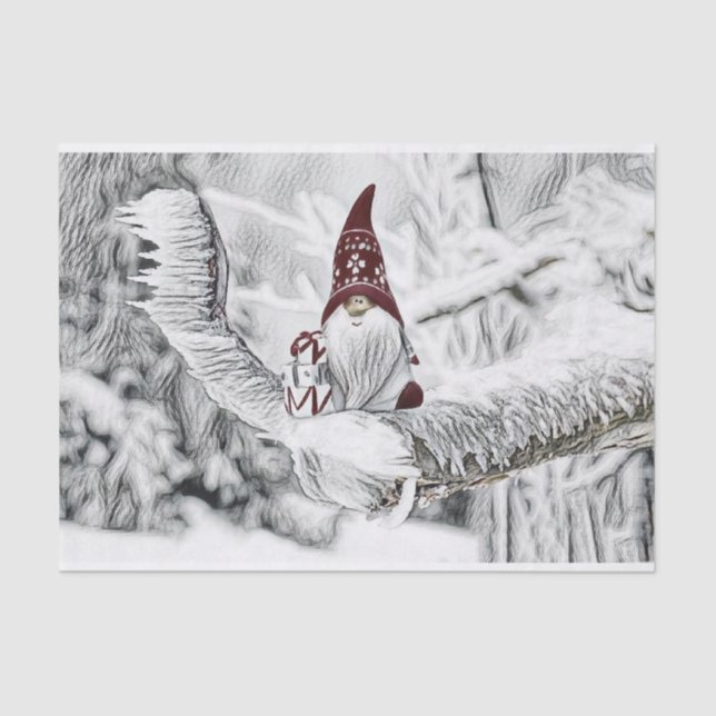 Papel De Seda Gnomos na pintura a aquarela da neve (Frente )