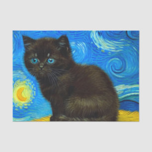 Papel De Seda Gogh Style Starry Night Cat