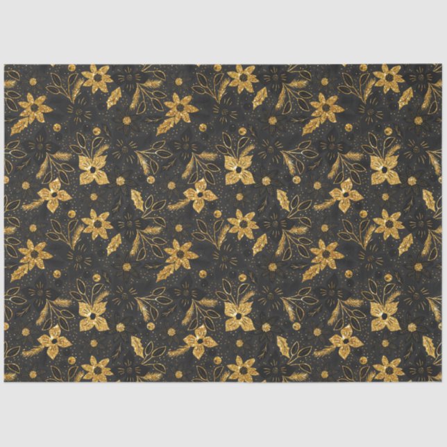 Papel De Seda Gold and Black Christmas Poinsettia Flowers (Frente )