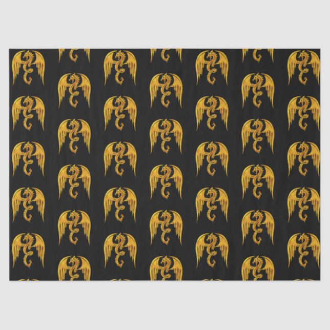 Papel De Seda Gold and Black Mythical Dragon (Frente )