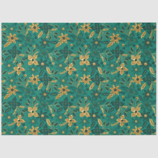 Papel De Seda Gold and Green Christmas Poinsettia Flowers (Frente )