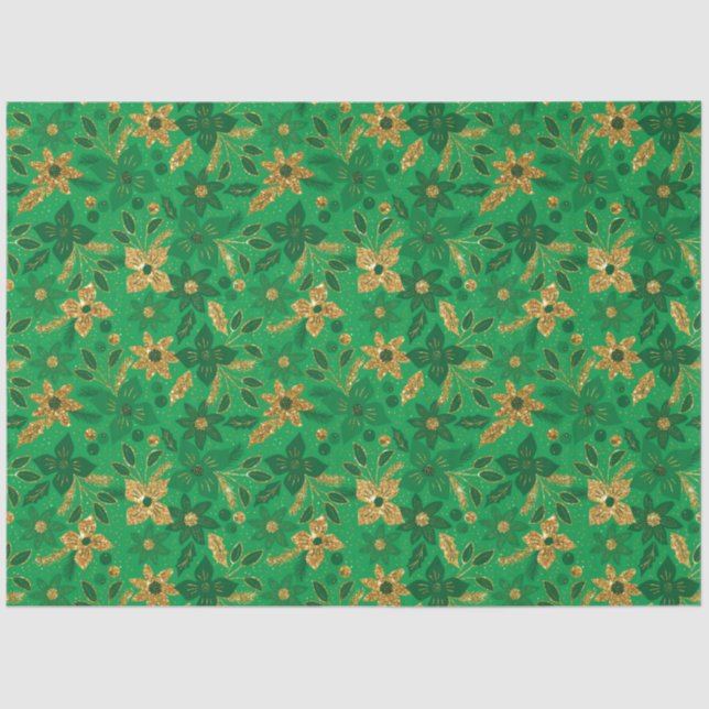 Papel De Seda Gold and Green Christmas Poinsettia Flowers (Frente )