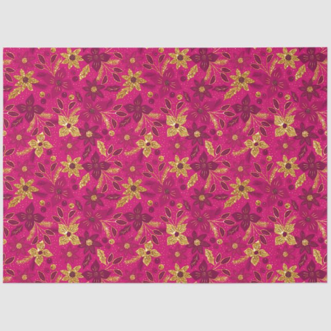 Papel De Seda Gold and Pink Christmas Poinsettia Flowers (Frente )
