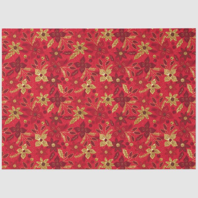 Papel De Seda Gold and Red Christmas Poinsettia Flowers (Frente )