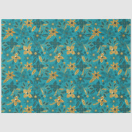 Papel De Seda Gold and Teal Blue Christmas Poinsettia Flowers