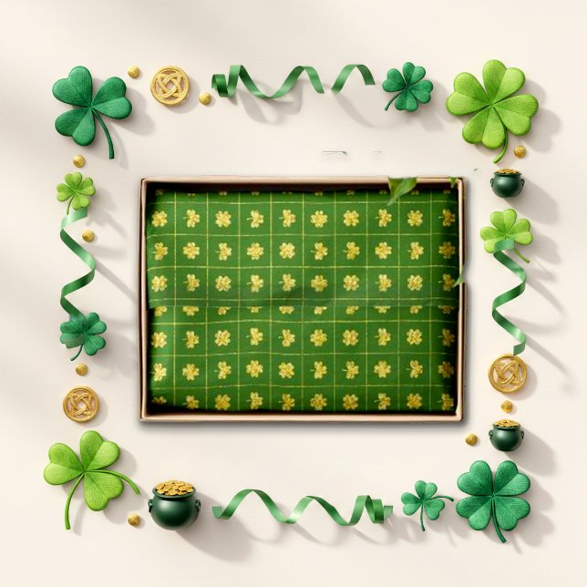 Papel De Seda Gold Clover Grid Green St. Patrick’s (Criador carregado)