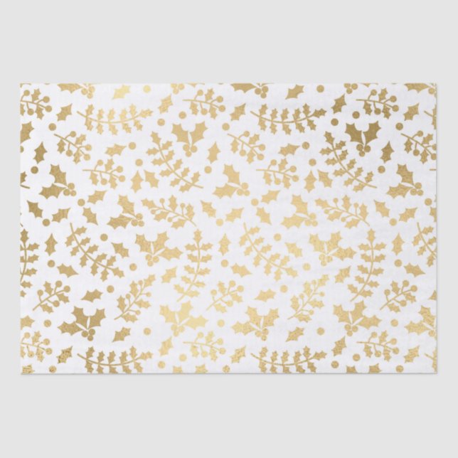 Papel De Seda Gold Foil e White Holly de inverno (Frente )