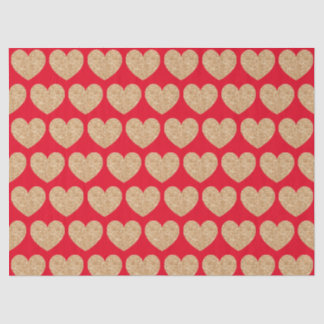 Papel De Seda Gold Hearts On Red Background
