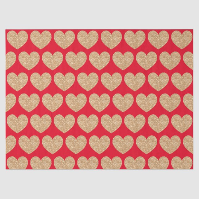 Papel De Seda Gold Hearts On Red Background (Frente )