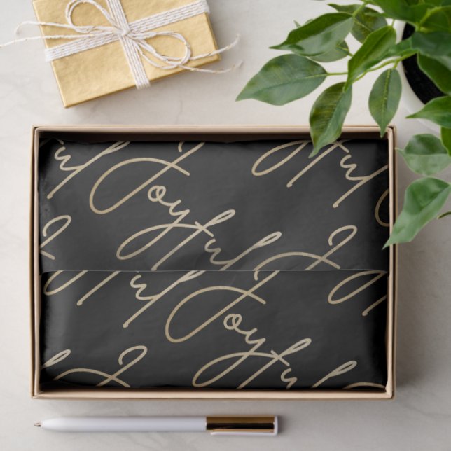 Papel De Seda Gold JOYFUL Script on Black (Presente)