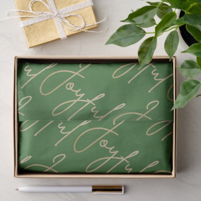 Papel De Seda Gold JOYFUL Script on Green (Presente)