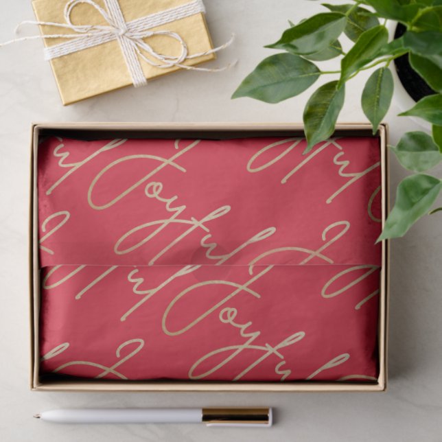 Papel De Seda Gold JOYFUL Script on Red (Presente)
