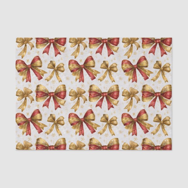 Papel De Seda Gold Red Bows Christmas (Frente )
