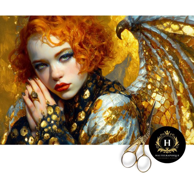 Papel De Seda Golden Dragon Wing Girl Fantasy Decoupage Art (Criador carregado)