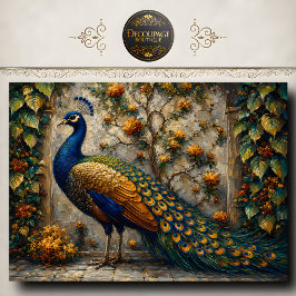 Papel De Seda Golden Peacock Garden Decoupage