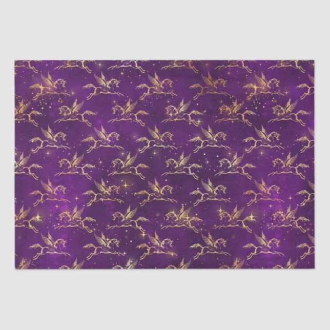 Papel De Seda Golden Pegasus Sparkle Pattern on Regal Purple (Frente )