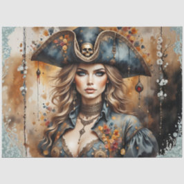 Papel De Seda Golden Pirate Queen | Nautical Caribbean Decoupage
