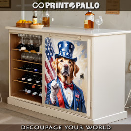 Papel De Seda Golden Retriever como Tio Sam com a bandeira dos E