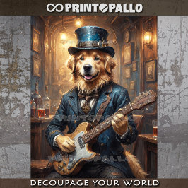 Papel De Seda Golden Retriever vitoriano com guitarra elétrica !