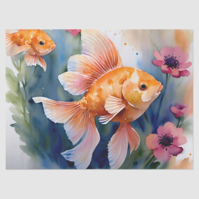 Papel De Seda Goldfish Floral Watercolor (Frente )