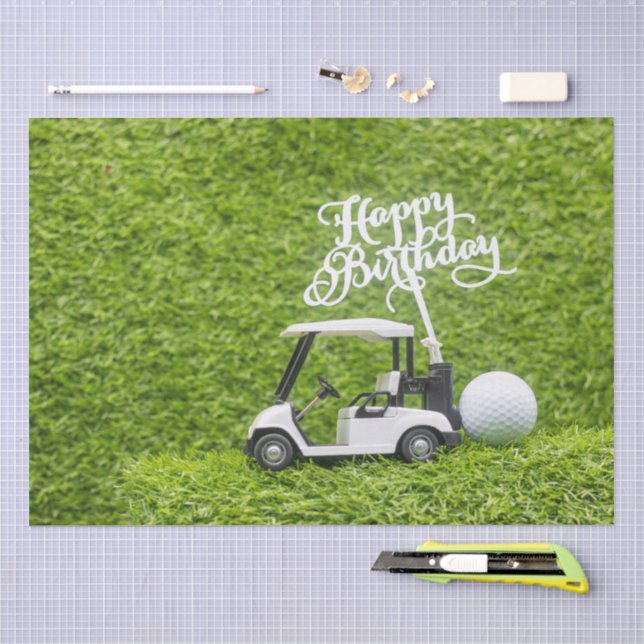 Papel De Seda Golf Aniversário carrinho de golfe no verde (Arte )