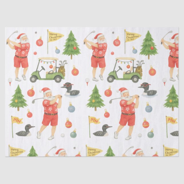 Papel De Seda Golf Christmas Santa Claus Golfing in Minnesota (Frente )