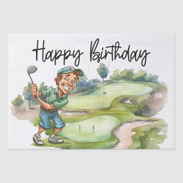 Papel De Seda Golfe Aniversário com aquarela de golfe (Frente )